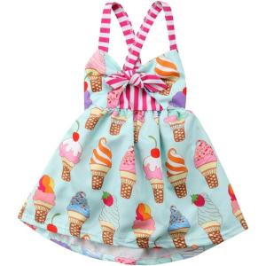 imageToddler Baby Girls Summer Skirt Ice Cream Print Sleeveless Strap Backless DressGreen