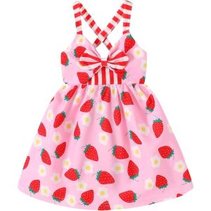 imageToddler Baby Girls Summer Skirt Ice Cream Print Sleeveless Strap Backless DressStrawberry