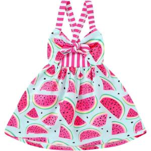 imageToddler Baby Girls Summer Skirt Ice Cream Print Sleeveless Strap Backless DressWatermelon
