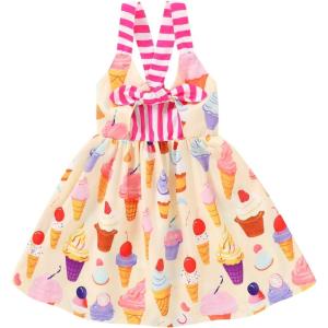 imageToddler Baby Girls Summer Skirt Ice Cream Print Sleeveless Strap Backless DressYellow Ice Cream