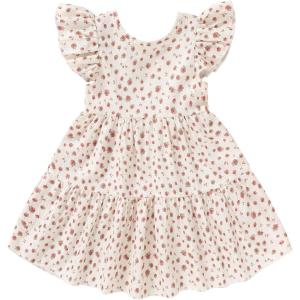 imageYOUNGER TREE Toddler Baby Girl Boho Dress Linen Ruffle Sleeveless Casual Dress Kids Solid Floral Summer Beach SundressFloral Beige