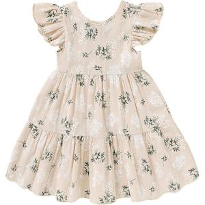 imageYOUNGER TREE Toddler Baby Girl Boho Dress Linen Ruffle Sleeveless Casual Dress Kids Solid Floral Summer Beach SundressKhaki Floral