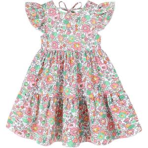 imageYOUNGER TREE Toddler Baby Girl Boho Dress Linen Ruffle Sleeveless Casual Dress Kids Solid Floral Summer Beach SundressPink and Green Floral