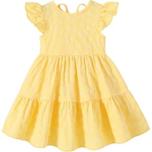 imageYOUNGER TREE Toddler Baby Girl Boho Dress Linen Ruffle Sleeveless Casual Dress Kids Solid Floral Summer Beach SundressYellow Floral