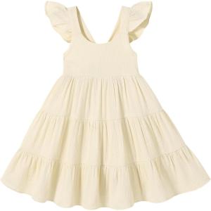 imageYOUNGER TREE Toddler Baby Girls Dress Summer Ruffle Sleeve Halter Casual Kids Beach SundressApricot