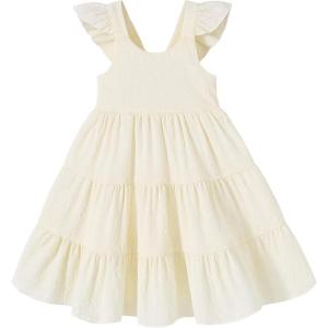 imageYOUNGER TREE Toddler Baby Girls Dress Summer Ruffle Sleeve Halter Casual Kids Beach SundressBeige Flower