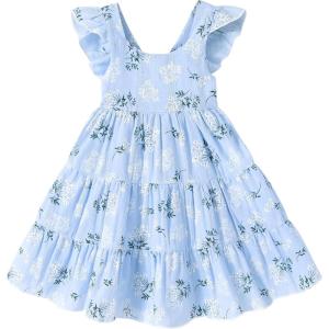 imageYOUNGER TREE Toddler Baby Girls Dress Summer Ruffle Sleeve Halter Casual Kids Beach SundressBlue Flower