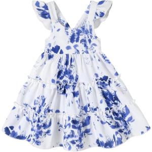 imageYOUNGER TREE Toddler Baby Girls Dress Summer Ruffle Sleeve Halter Casual Kids Beach SundressBlue Flower Dress