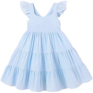 imageYOUNGER TREE Toddler Baby Girls Dress Summer Ruffle Sleeve Halter Casual Kids Beach SundressBlue Stripe