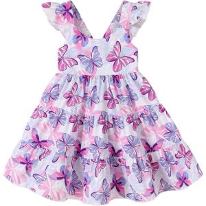 imageYOUNGER TREE Toddler Baby Girls Dress Summer Ruffle Sleeve Halter Casual Kids Beach SundressButterfly