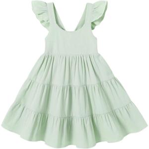 imageYOUNGER TREE Toddler Baby Girls Dress Summer Ruffle Sleeve Halter Casual Kids Beach SundressGreen Dress