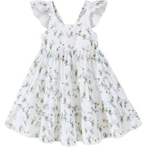 imageYOUNGER TREE Toddler Baby Girls Dress Summer Ruffle Sleeve Halter Casual Kids Beach SundressGreen Floral