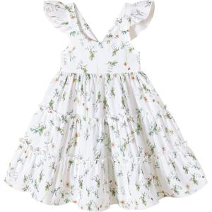 imageYOUNGER TREE Toddler Baby Girls Dress Summer Ruffle Sleeve Halter Casual Kids Beach SundressGreen Flower Dress