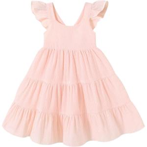 imageYOUNGER TREE Toddler Baby Girls Dress Summer Ruffle Sleeve Halter Casual Kids Beach SundressPink Stripe