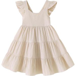 imageYOUNGER TREE Toddler Baby Girls Dress Summer Ruffle Sleeve Halter Casual Kids Beach SundressStripe