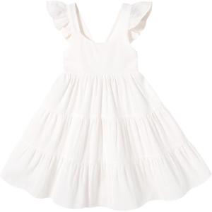 imageYOUNGER TREE Toddler Baby Girls Dress Summer Ruffle Sleeve Halter Casual Kids Beach SundressWhite Dress