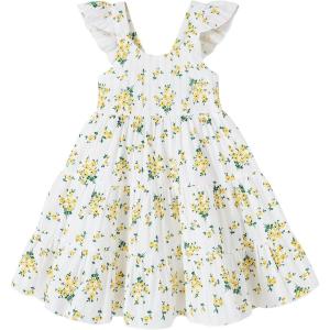 imageYOUNGER TREE Toddler Baby Girls Dress Summer Ruffle Sleeve Halter Casual Kids Beach SundressYellow Flower