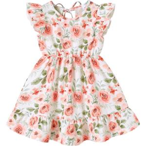 imageYOUNGER TREE Toddler Dress Baby Girl Summer Clothes Ruffle Sleeve Floral Smock Beach Boho Dresses Sundress Pink Floral 56X