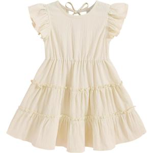 imageYOUNGER TREE Toddler Dress Baby Girl Summer Clothes Ruffle Sleeve Smock Beach Boho Dresses SundressBeige