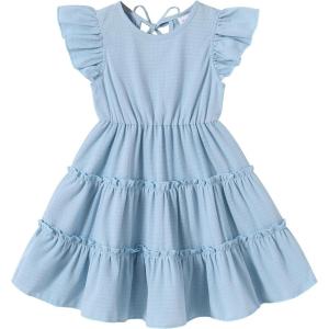imageYOUNGER TREE Toddler Dress Baby Girl Summer Clothes Ruffle Sleeve Smock Beach Boho Dresses SundressBlue