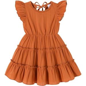 imageYOUNGER TREE Toddler Dress Baby Girl Summer Clothes Ruffle Sleeve Smock Beach Boho Dresses SundressBurnt Orange
