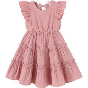 imageYOUNGER TREE Toddler Dress Baby Girl Summer Clothes Ruffle Sleeve Smock Beach Boho Dresses SundressDark Pink