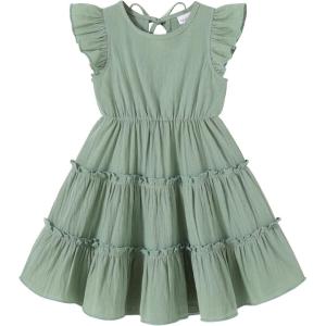 imageYOUNGER TREE Toddler Dress Baby Girl Summer Clothes Ruffle Sleeve Smock Beach Boho Dresses SundressGreen