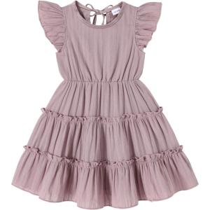 imageYOUNGER TREE Toddler Dress Baby Girl Summer Clothes Ruffle Sleeve Smock Beach Boho Dresses SundressGrey Purple