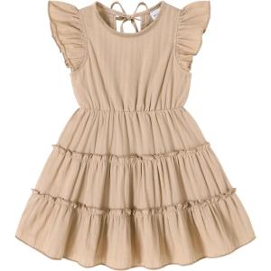 imageYOUNGER TREE Toddler Dress Baby Girl Summer Clothes Ruffle Sleeve Smock Beach Boho Dresses SundressKhaki