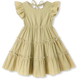 imageYOUNGER TREE Toddler Dress Baby Girl Summer Clothes Ruffle Sleeve Smock Beach Boho Dresses SundressKhaki Brown
