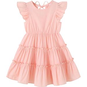 imageYOUNGER TREE Toddler Dress Baby Girl Summer Clothes Ruffle Sleeve Smock Beach Boho Dresses SundressPink