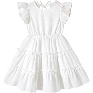 imageYOUNGER TREE Toddler Dress Baby Girl Summer Clothes Ruffle Sleeve Smock Beach Boho Dresses SundressWhite