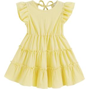 imageYOUNGER TREE Toddler Dress Baby Girl Summer Clothes Ruffle Sleeve Smock Beach Boho Dresses SundressYellow