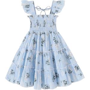 imageYOUNGER TREE Toddler Girl Dress Baby Girls Summer Clothes Ruffle Sleeve Floral Smock Beach Boho Dresses SundressBlue Floral