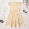 imageYOUNGER TREE Girls Dress Summer Sleeveless Round Neck Mesh A Line Casual Dresses with Pockets 613 YearsApricot