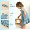 imageYOUNGER TREE Toddler Girl Summer Sundress Sleeveless Casual Dress Ruffle Hem Cotton Solid Outfits with BowknotBaby Blue