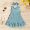imageYOUNGER TREE Toddler Girl Summer Sundress Sleeveless Casual Dress Ruffle Hem Cotton Solid Outfits with BowknotBaby Blue