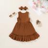 imageYOUNGER TREE Toddler Girl Summer Sundress Sleeveless Casual Dress Ruffle Hem Cotton Solid Outfits with BowknotBrown