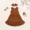 imageYOUNGER TREE Toddler Girl Summer Sundress Sleeveless Casual Dress Ruffle Hem Cotton Solid Outfits with BowknotBrown