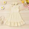 imageYOUNGER TREE Toddler Girl Summer Sundress Sleeveless Casual Dress Ruffle Hem Cotton Solid Outfits with BowknotCream