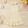 imageYOUNGER TREE Toddler Girl Summer Sundress Sleeveless Casual Dress Ruffle Hem Cotton Solid Outfits with BowknotCream