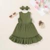 imageYOUNGER TREE Toddler Girl Summer Sundress Sleeveless Casual Dress Ruffle Hem Cotton Solid Outfits with BowknotDeep Green