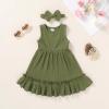 imageYOUNGER TREE Toddler Girl Summer Sundress Sleeveless Casual Dress Ruffle Hem Cotton Solid Outfits with BowknotDeep Green