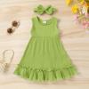 imageYOUNGER TREE Toddler Girl Summer Sundress Sleeveless Casual Dress Ruffle Hem Cotton Solid Outfits with BowknotGrass Green