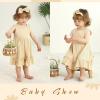 imageYOUNGER TREE Toddler Girl Summer Sundress Sleeveless Casual Dress Ruffle Hem Cotton Solid Outfits with BowknotKhaki
