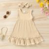 imageYOUNGER TREE Toddler Girl Summer Sundress Sleeveless Casual Dress Ruffle Hem Cotton Solid Outfits with BowknotKhaki