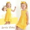 imageYOUNGER TREE Toddler Girl Summer Sundress Sleeveless Casual Dress Ruffle Hem Cotton Solid Outfits with BowknotLemon Yellow