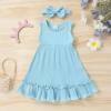 imageYOUNGER TREE Toddler Girl Summer Sundress Sleeveless Casual Dress Ruffle Hem Cotton Solid Outfits with BowknotLight Blue