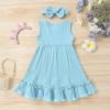 imageYOUNGER TREE Toddler Girl Summer Sundress Sleeveless Casual Dress Ruffle Hem Cotton Solid Outfits with BowknotLight Blue
