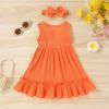 imageYOUNGER TREE Toddler Girl Summer Sundress Sleeveless Casual Dress Ruffle Hem Cotton Solid Outfits with BowknotOrange